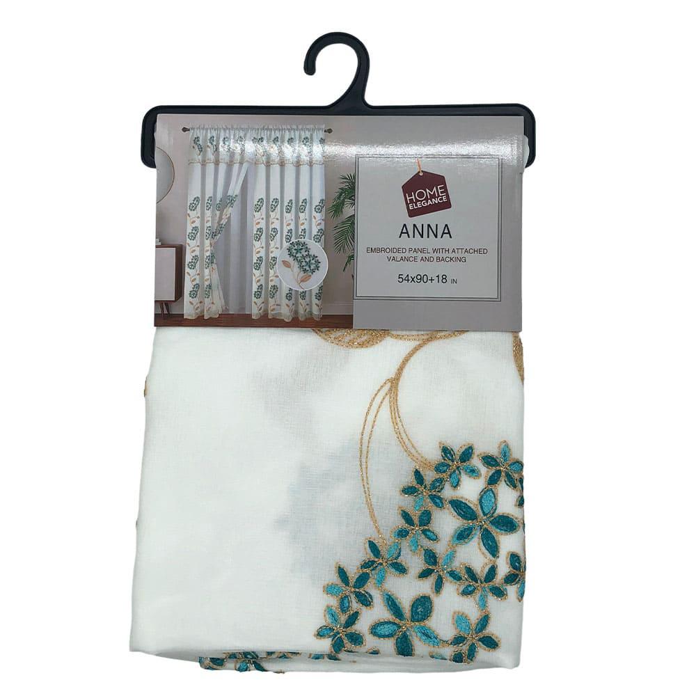 Cortina Anna Home Elegance Rod Pocket Con Cenefa 54" x 90" - Aguamarina Oscuro