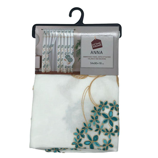 Cortina Anna Home Elegance Rod Pocket Con Cenefa 54" x 90" - Aguamarina Oscuro