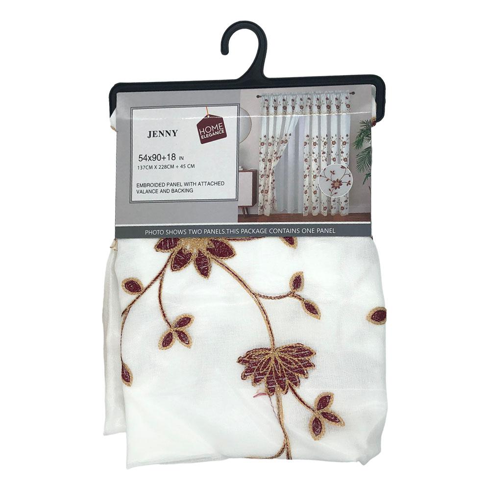 Cortina Jenny Home Elegance Rod Pocket Con Cenefa 54" x 90" - Rojo Oscuro