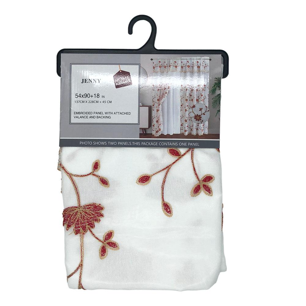 Cortina Jenny Home Elegance Rod Pocket Con Cenefa 54" x 90" - Rojo