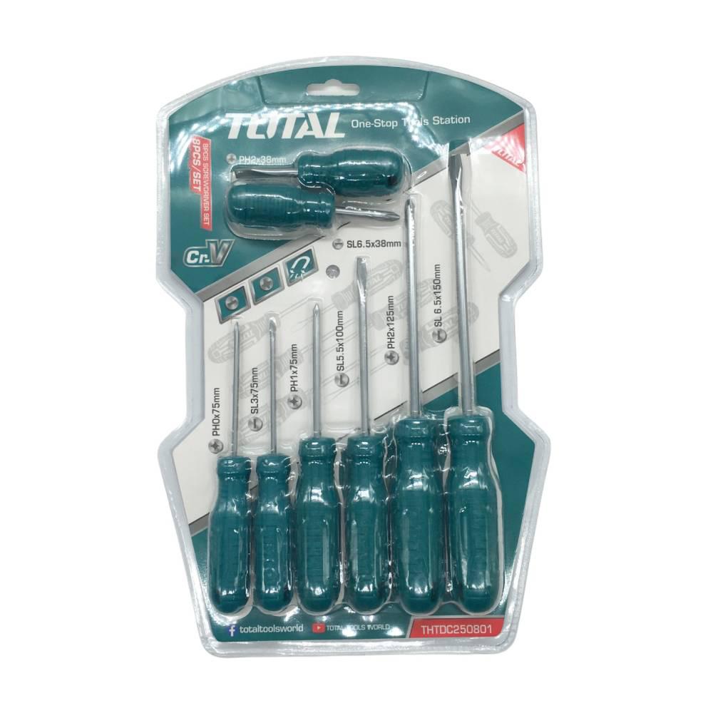 Juego de Destornilladores Total Con Punta Magnética 8 Piezas