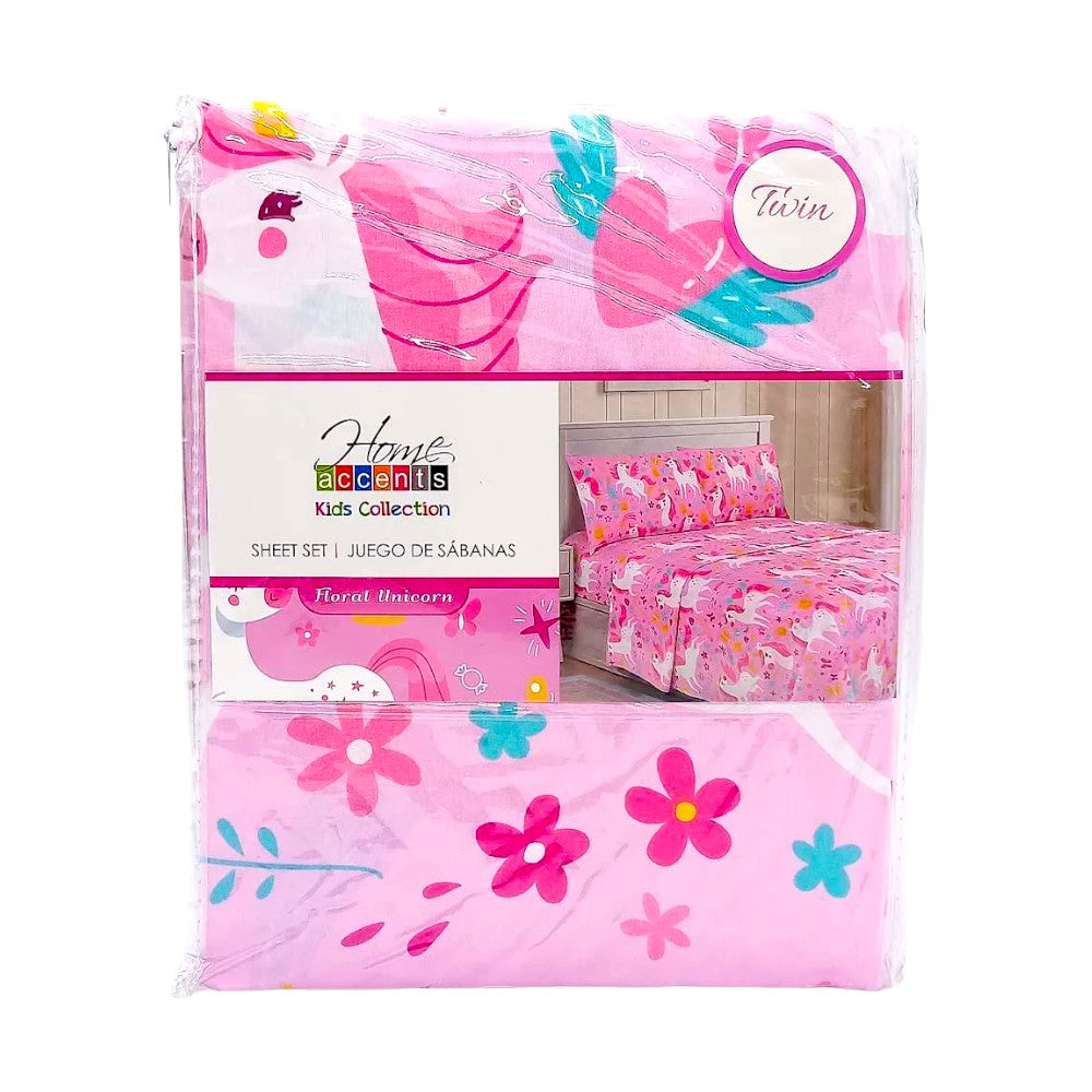 Juego de Sábana Infantil 3 Piezas Home Accents Floral Unicornio - Twin