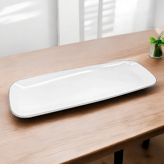 Bandeja Rectangular Para Servir Lillian 18" x 7" / 2 Piezas / Blanco-Silver