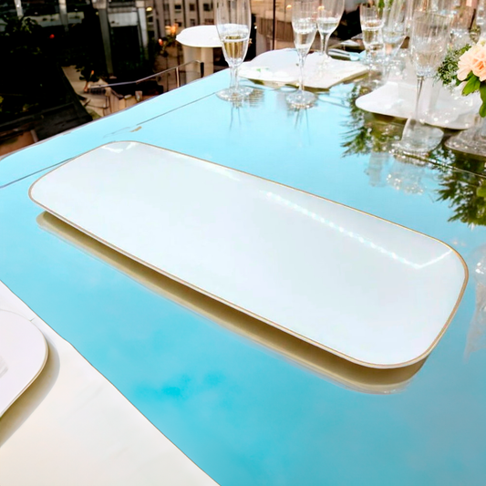 Bandeja Rectangular Para Servir Lillian / 18" x 7" / 2 Piezas / Blanca-Gold