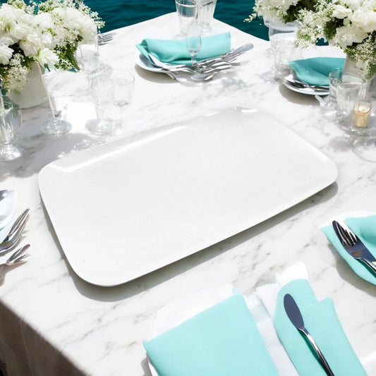 Bandeja Rectangular Para Servir Lillian / 18" x 11.2" / 2 Piezas / Blanca