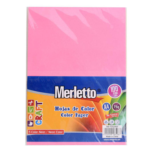 Hoja de Colores Merletto Color Neon 100 Hoja A4