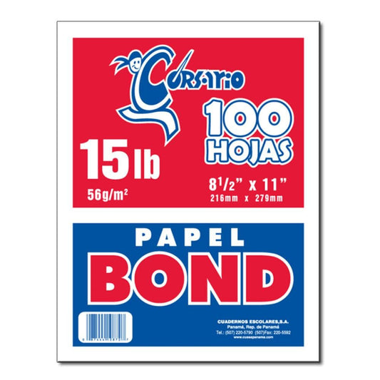 Hojas Blancas de 15 lb Corsario 100 Hojas 8.5" x 11"