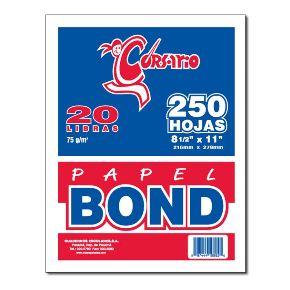 Hojas Blancas de 20 lb Corsario 250 Hojas 8.5" x 11"