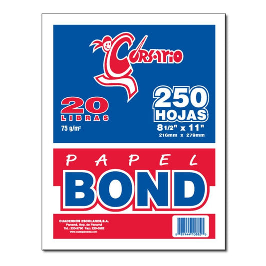 Hojas Blancas de 20 lb Corsario 250 Hojas 8.5" x 11"