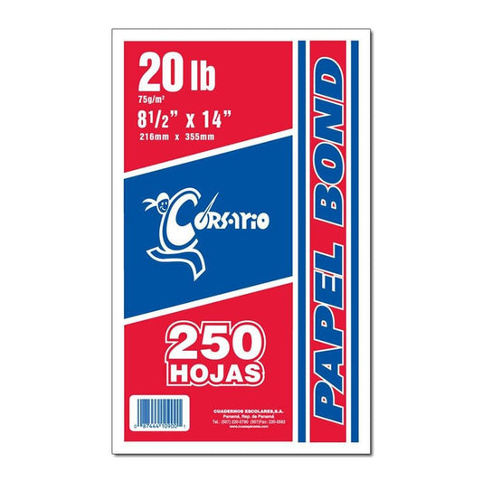 Hojas Blancas de 20 lb Corsario 250 Hojas 8.5" x 14"