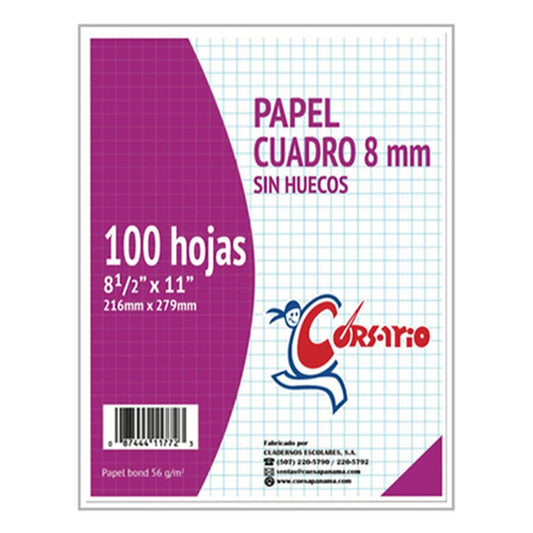 Hojas Cuadriculadas Corsario Sin Huecos 100 Hojas 8.5" x 11"