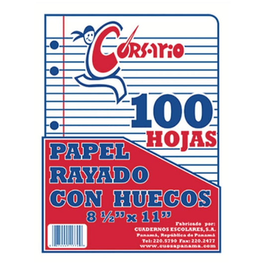 Hojas de Raya Corsario Con Huecos 100 Hojas 8.5" x 11"