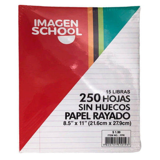 Hojas de Rayas Sin Huecos Imagen School de 250 Hojas 8.5" x 11"