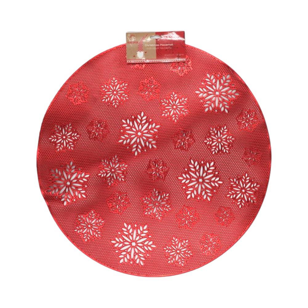 Individual Navideño Plastico Redondo Rojo