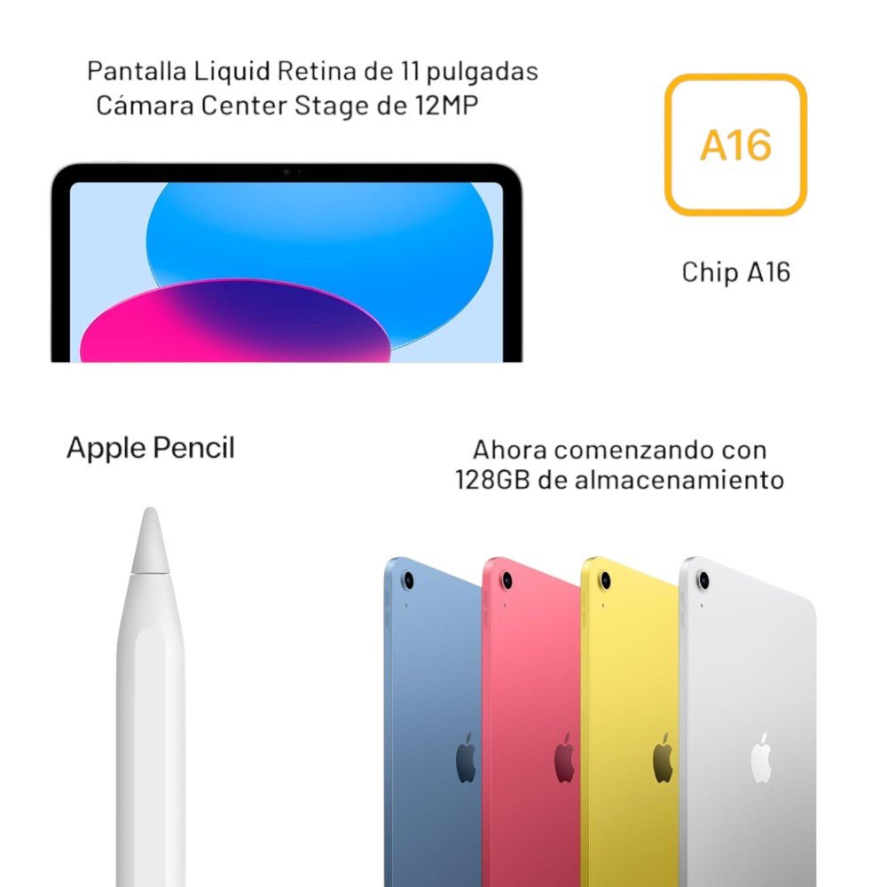 El Apple iPad 11 de pulg con chip A16, pantalla Liquid Retina, 128 GB, Wi-Fi 6, cámara de 12 MP, Touch ID y batería para todo el día. En el Titán Panamá.