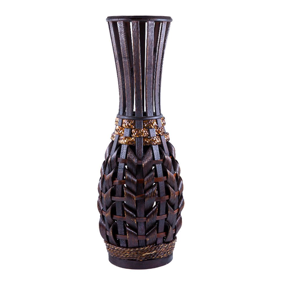 Jarrón Decorativo De Mimbre Efecto Madera 50 cm