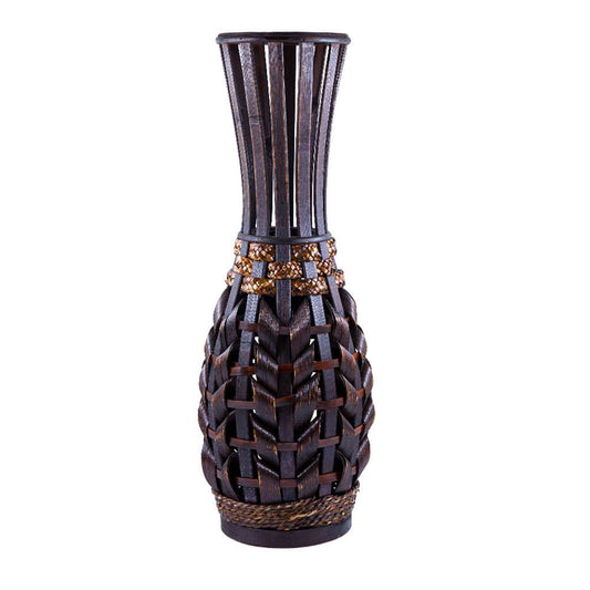 Jarrón Decorativo De Mimbre Efecto Madera 50 cm