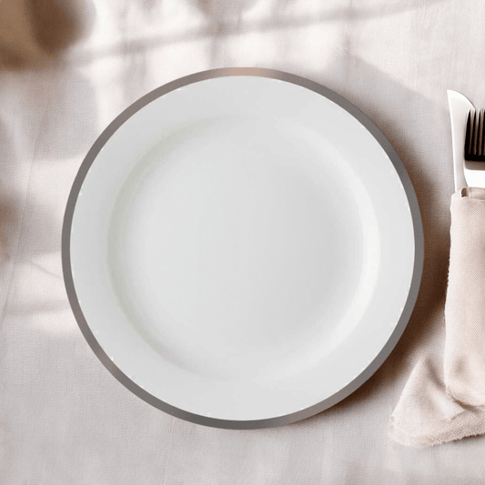 Juego de Platos Lillian de 32 Piezas - Blanco/Plateado - Lillian - Titan.com.pa - 763615353113