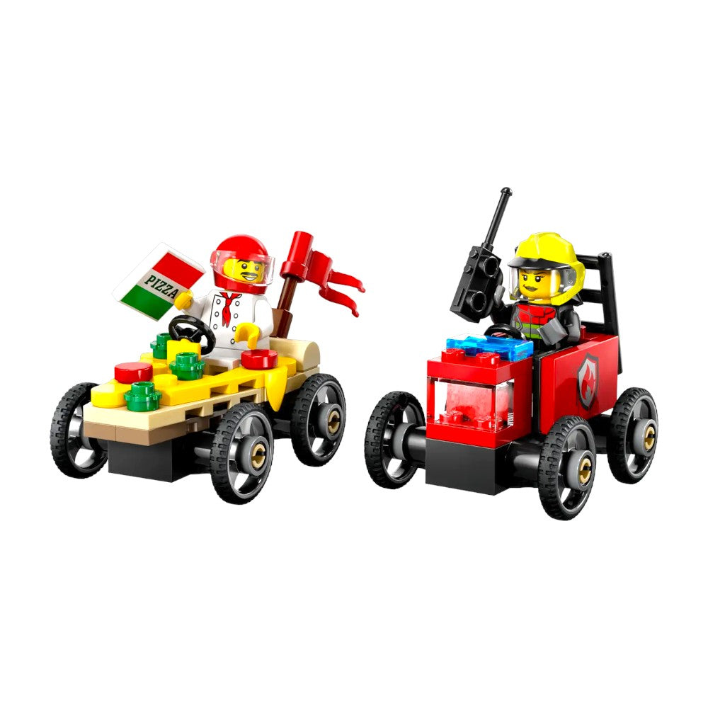 Bloques LEGO Pack de Autos de Carreras: Pizza vs. Camión de Bomberos