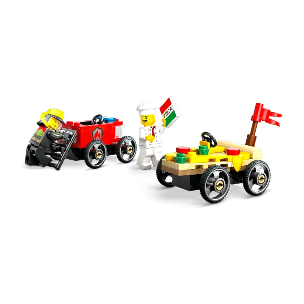 Bloques LEGO Pack de Autos de Carreras: Pizza vs. Camión de Bomberos
