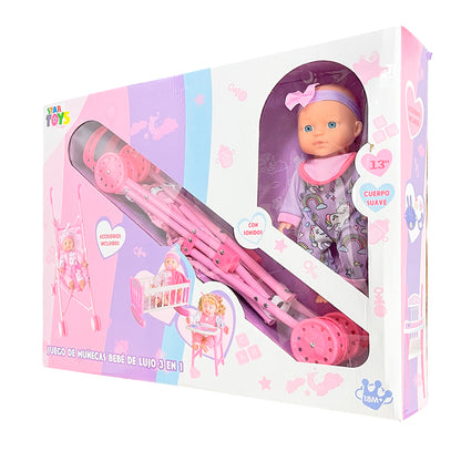 Muñeca Bebé con Cuna - Silla - Coche / Star Toys