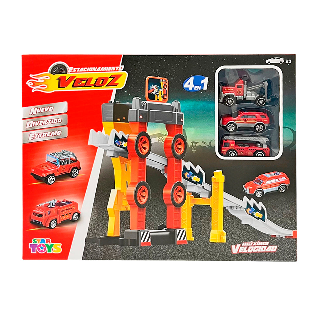 Pista Racing Estacionamiento De Bombero 4 En 1