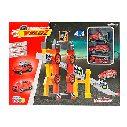 Pista Racing Estacionamiento De Bombero 4 En 1