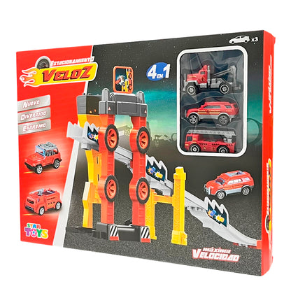 Pista Racing Estacionamiento De Bombero 4 En 1