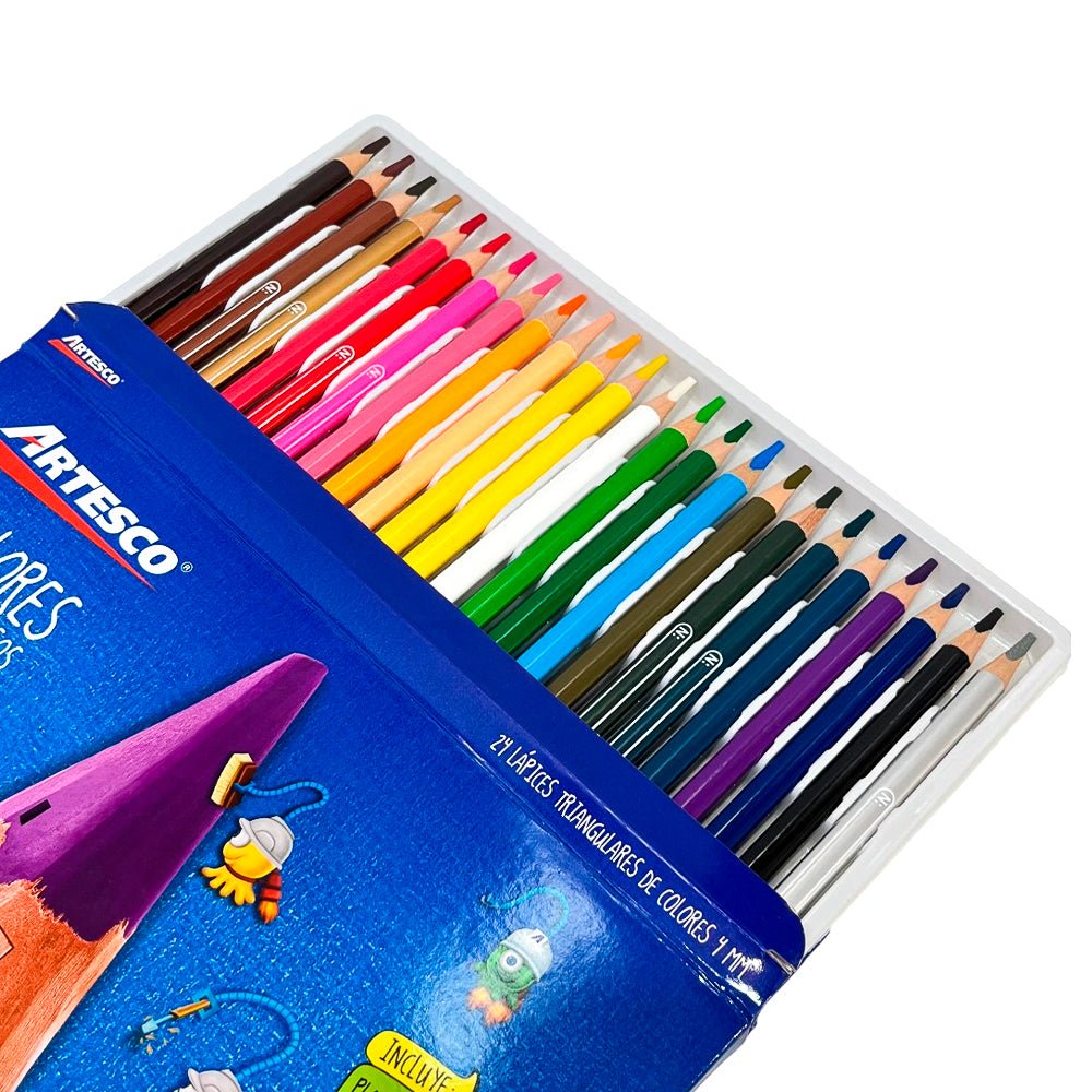 Lápices de Colores Artesco / Triangular / Con Sacapuntas / 24 Colores - Artesco - Titan.com.pa - 7750082003620