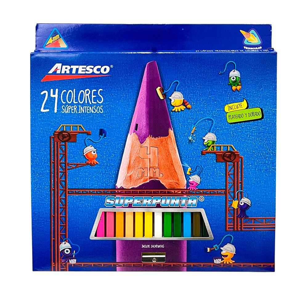 Lápices de Colores Artesco / Triangular / Con Sacapuntas / 24 Colores - Artesco - Titan.com.pa - 7750082003620
