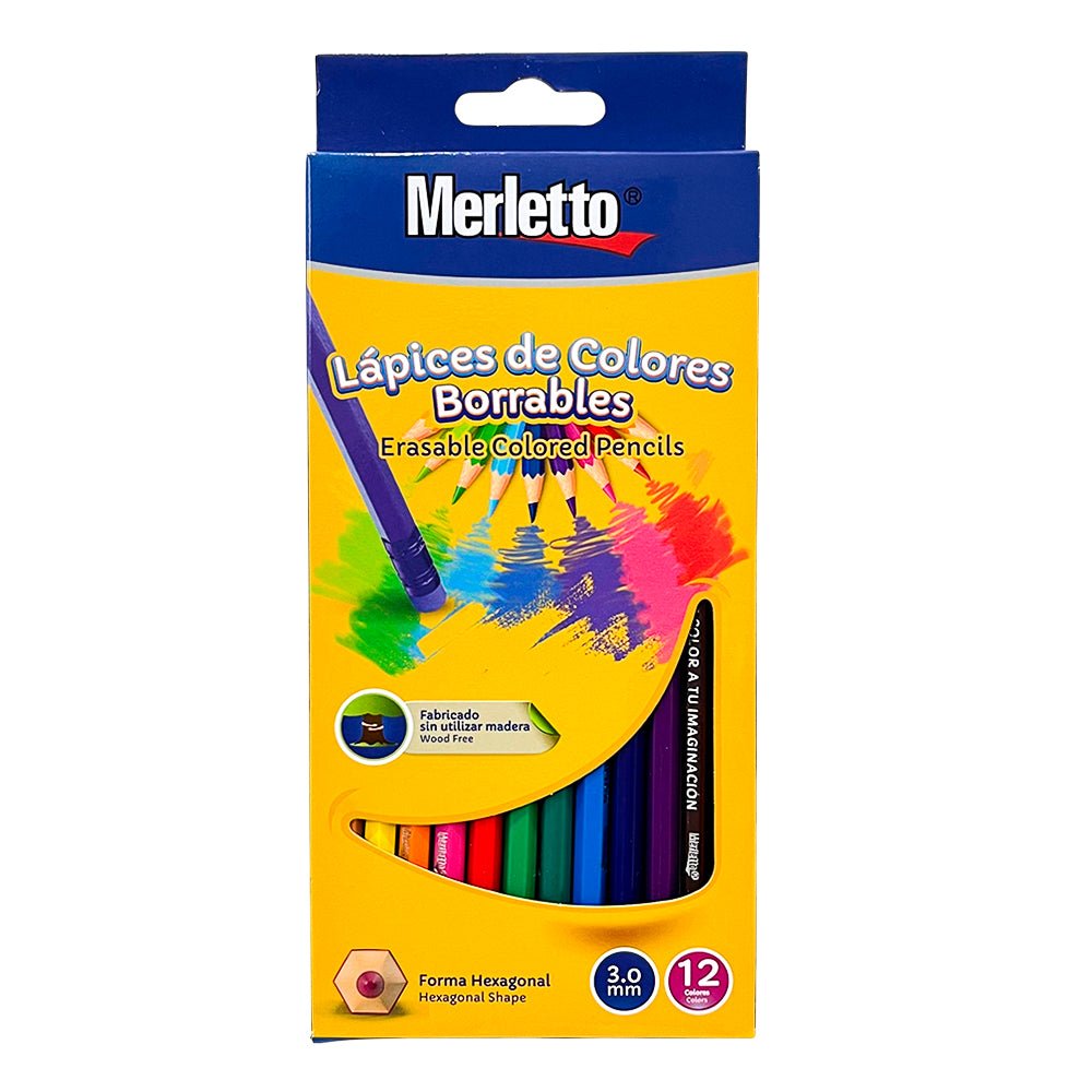 Lápices de Colores Merletto / Hexagonales Borrables – 12 Piezas - Merletto - Titan.com.pa - 7450119810510