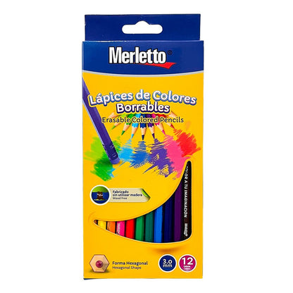 Lápices de Colores Merletto / Hexagonales Borrables – 12 Piezas - Merletto - Titan.com.pa - 7450119810510
