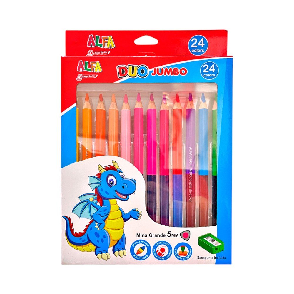 Lápices de Colores Triangular Alfa / 24 Colores / Jumbo - ALFA - Titan.com.pa - 7593990021009