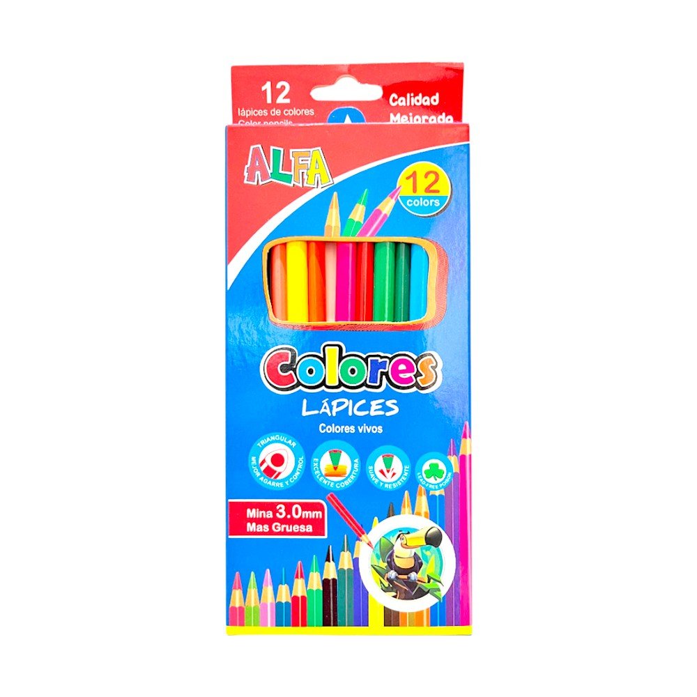 Lápices de Colores Triangular Alfa de Madera / 12 Unidades / Mina 3.0mm - Alfa - Titan.com.pa - 6835740780011