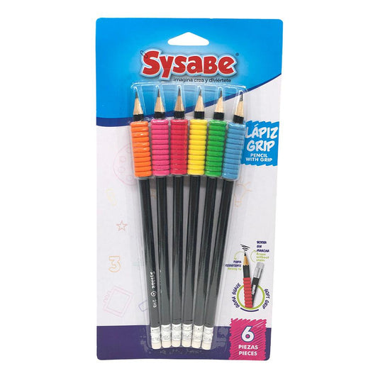Lápiz Grafito Sysabe Con Agarrador 6 Piezas