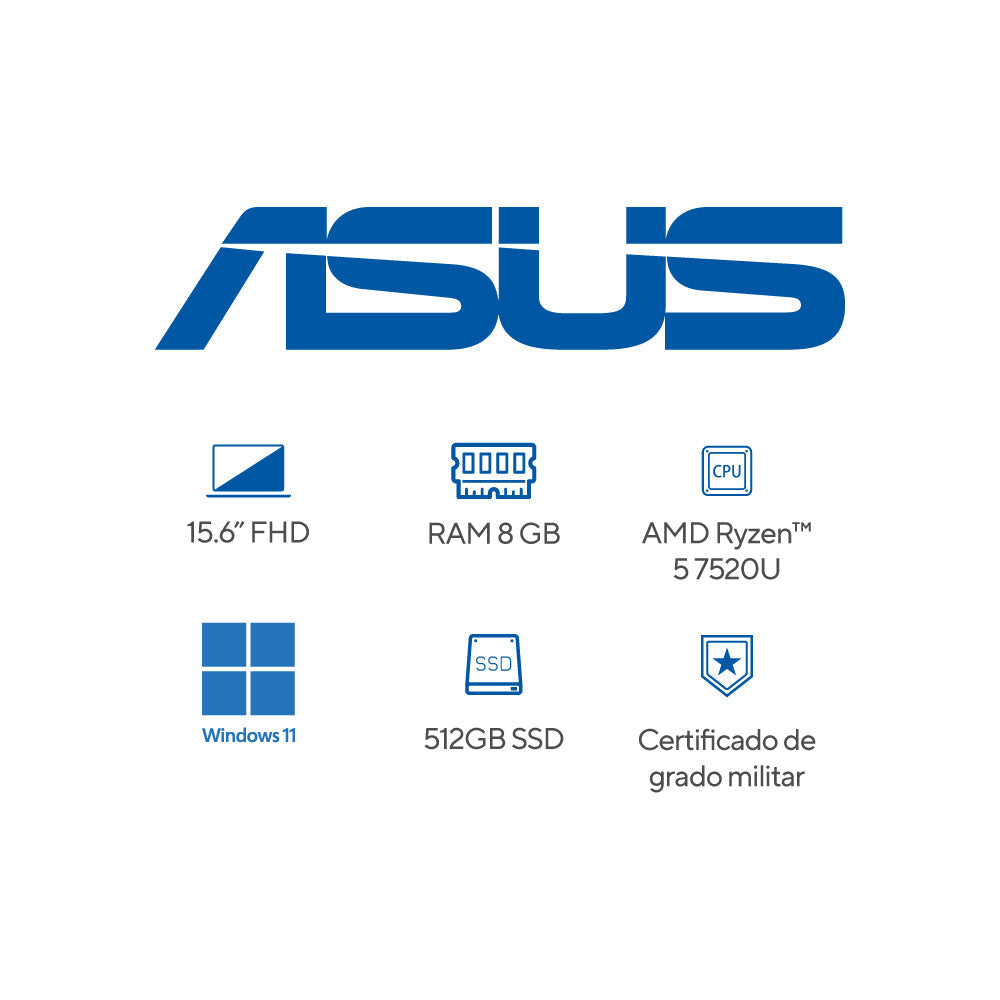 Laptop Asus Vivobook Go 15.6" / AMD Ryzen 5 7520U / 512GB SSD / Mixed Black - Asus | Titan.com.pa