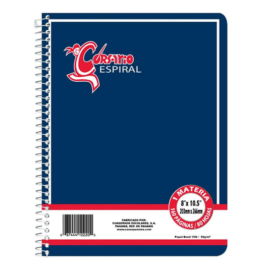 Libreta Con Espiral Corsario Raya Ancha 1 Materia 160 Páginas