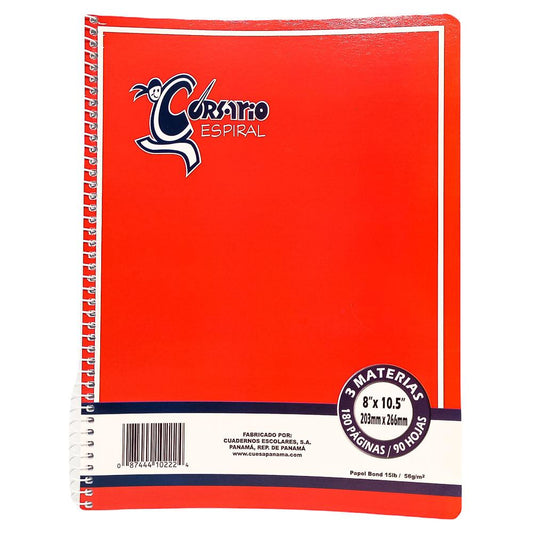 Libreta Espiral Grande Raya Ancha Corsario 3 Materias 180 Páginas - Surtido