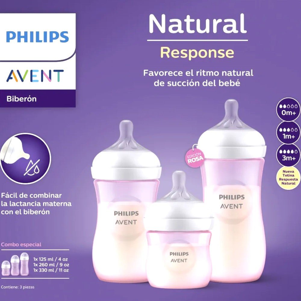 Mamaderas 3 Piezas Avent / Natural Response / Pink - Avent - Titan.com.pa - 8720689014106