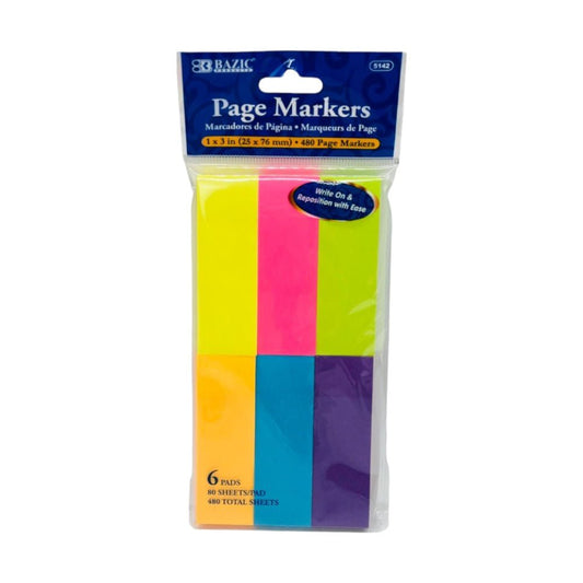 Marcadores de Página Autoadhesivos Bazic Neon 1" x 3" - Surtido