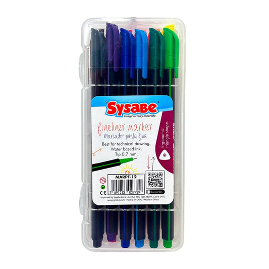 Marcadores Punta Fina Sysabe / 12 Colores Surtidos - Sysabe - Titan.com.pa - 7591213027739