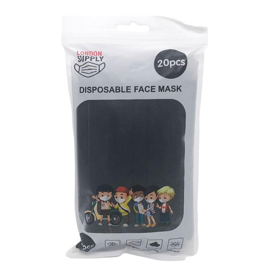 Mascarilla Desechable London 3 Pliegues Negro Infantil 20 Piezas