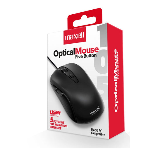 Mouse Óptico Maxell 5 Botones Ergonómico Negro - MAXELL - 11016162