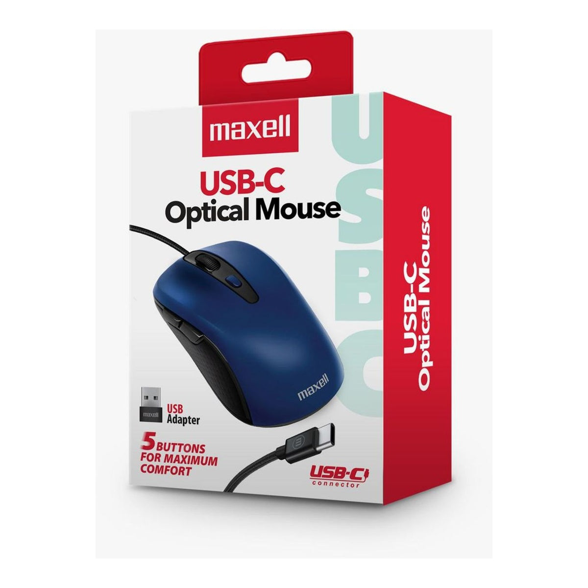 Mouse Óptico Maxell 5 Botones USB-C Azul - MAXELL - 11016164