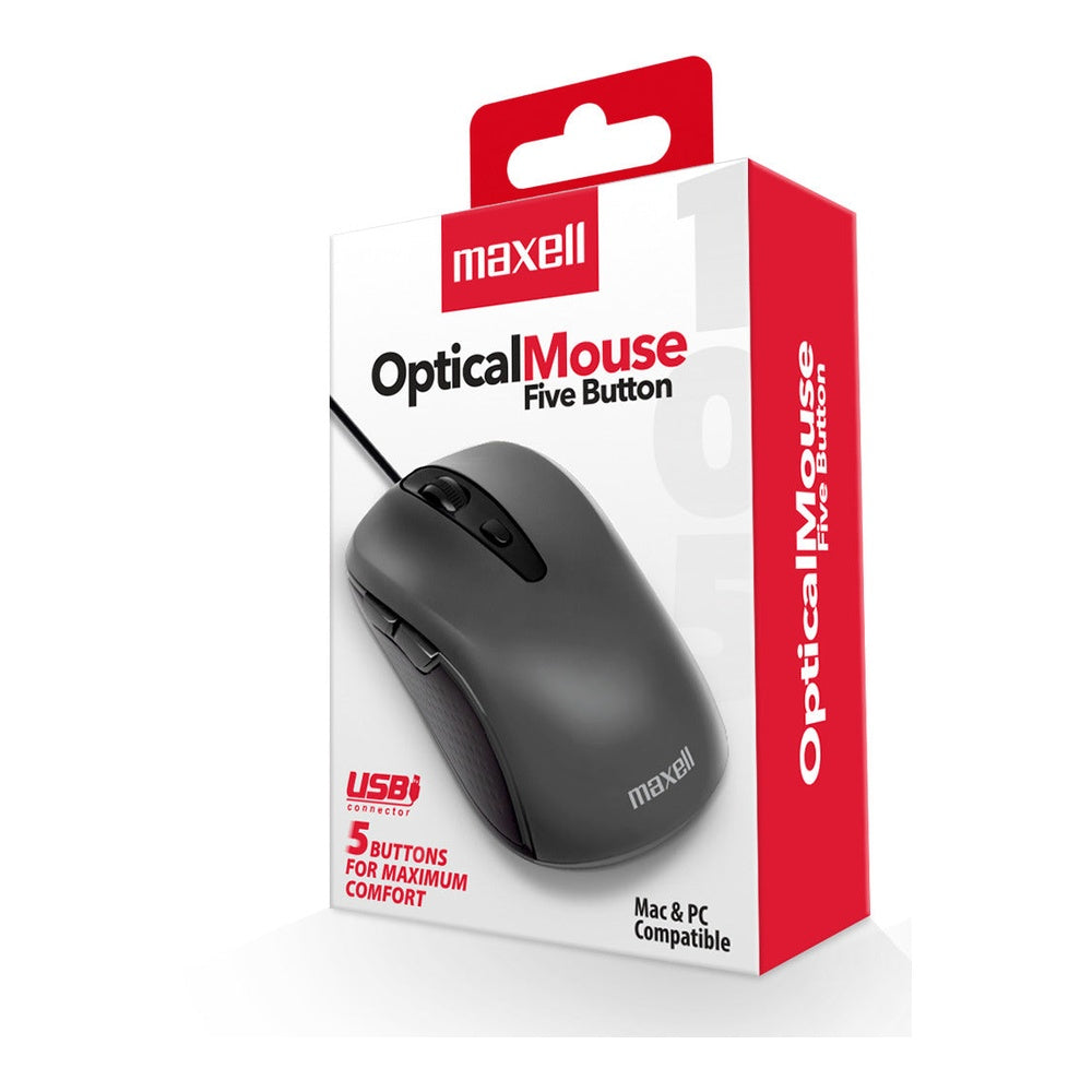 Mouse Óptico Maxell 5 Botones MOWR-105 Negro - MAXELL - 11016163