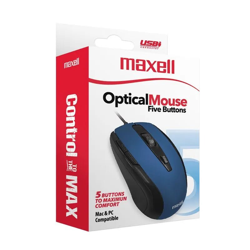 Mouse Óptico Maxell de 5 Botones | Con Cable USB | Azul - Maxell - Titan.com.pa - 25215503351