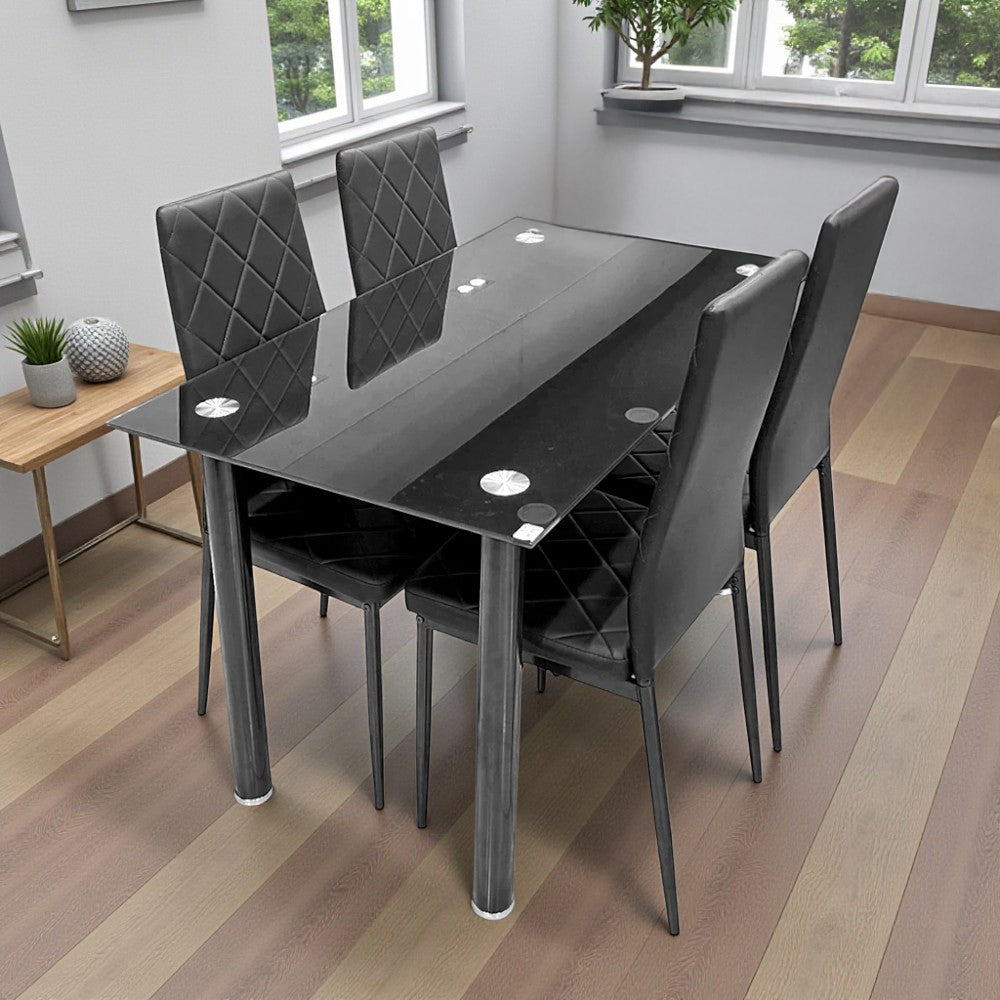 Comedor Elements Furniture / 4 Puestos de Metal / Con Vidrio Black