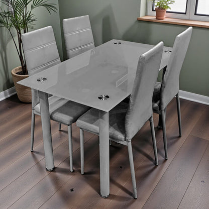 Comedor Elements Furniture / 4 Puestos de Metal / Con Vidrio Gris