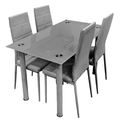 Comedor Elements Furniture / 4 Puestos de Metal / Con Vidrio Gris