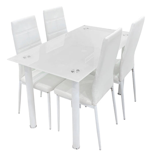 Comedor Elements Furniture / 4 Puestos de Metal / Con Vidrio Blanco